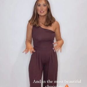 One-Shoulder Two Piece Set in Chocolate Brown